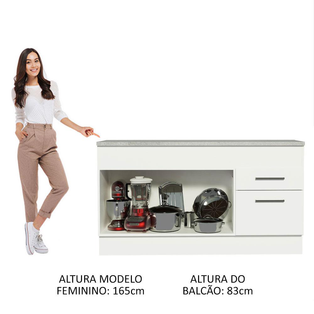 Balcão de Pia Cozinha 150 cm 2 Portas e 2 Gavetas (Com Tampo) Branco Agata Madesa