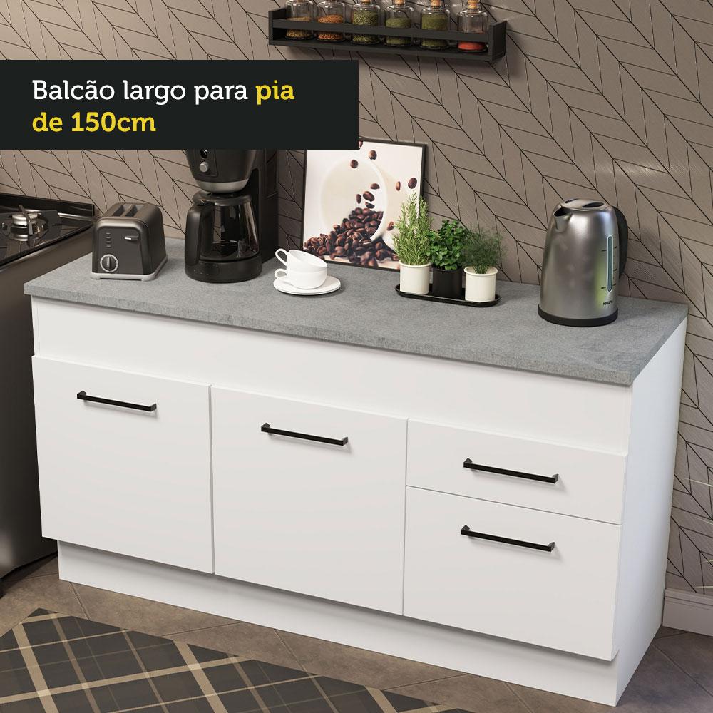 Balcão de Pia Cozinha 150 cm 2 Portas e 2 Gavetas (Com Tampo) Branco Agata Madesa