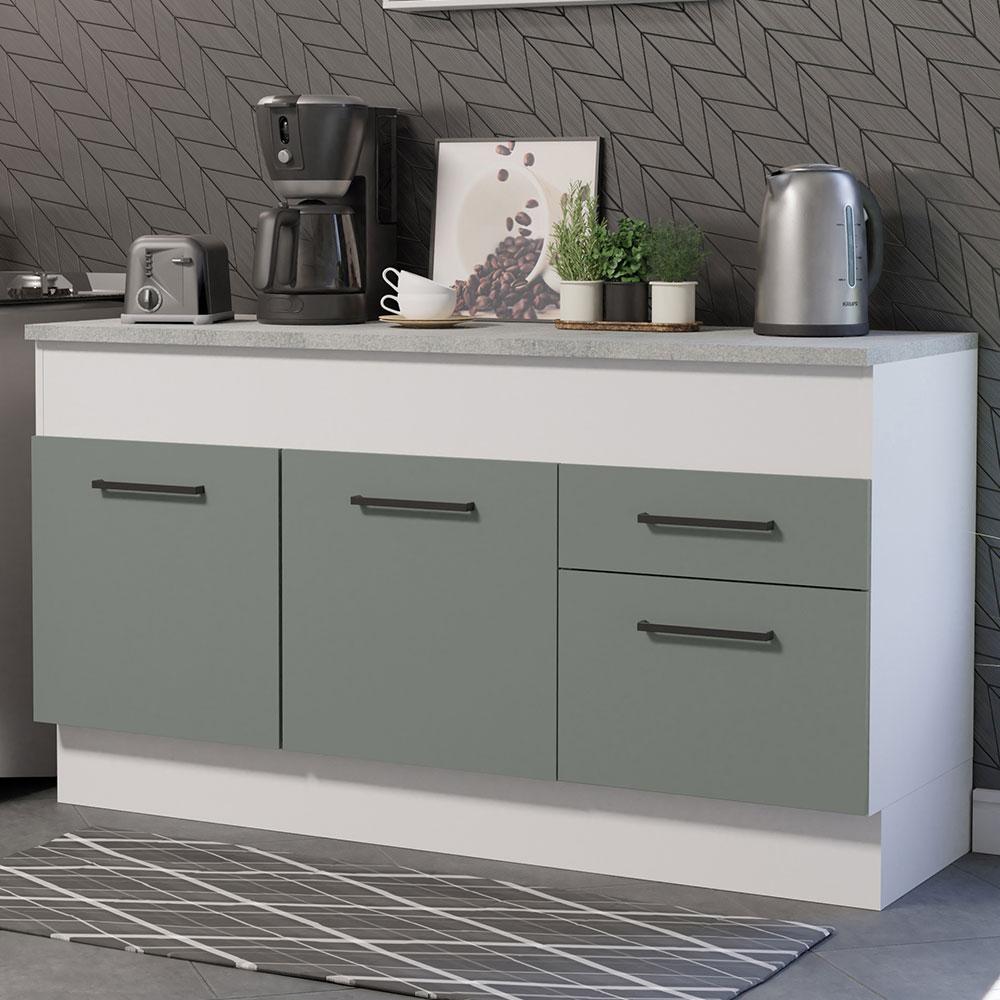 Balcão de Pia Cozinha 150 cm 2 Portas e 2 Gavetas (Com Tampo) Branco/Cinza Agata Madesa