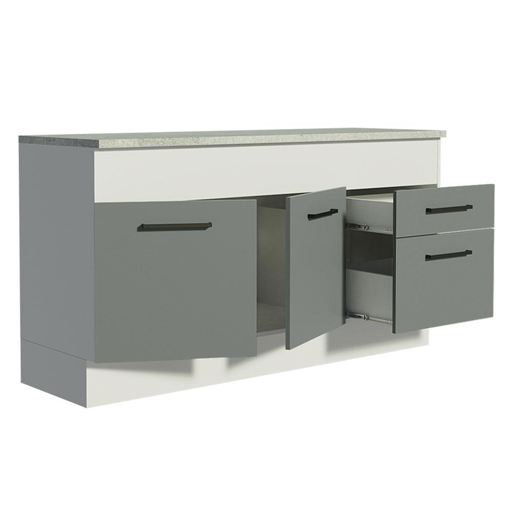 Balcão de Pia Cozinha 150 cm 2 Portas e 2 Gavetas (Com Tampo) Branco/Cinza Agata Madesa