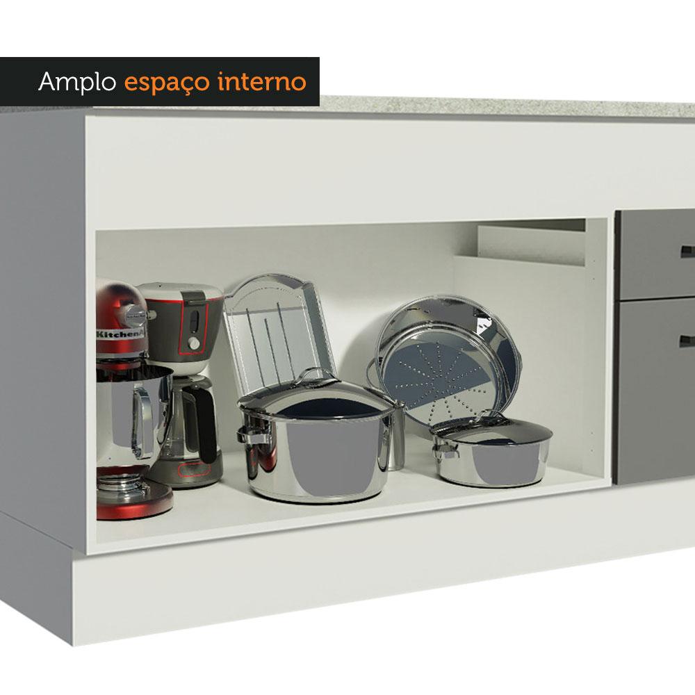 Balcão de Pia Cozinha 150 cm 2 Portas e 2 Gavetas (Com Tampo) Branco/Cinza Agata Madesa