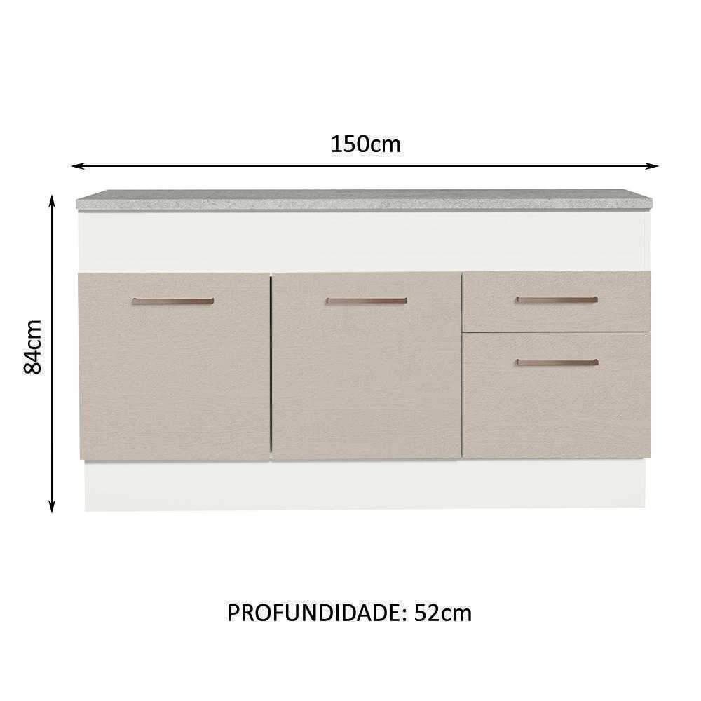 Balcão de Pia Cozinha 150 cm 2 Portas e 2 Gavetas (Com Tampo) Branco/Crema Agata Madesa