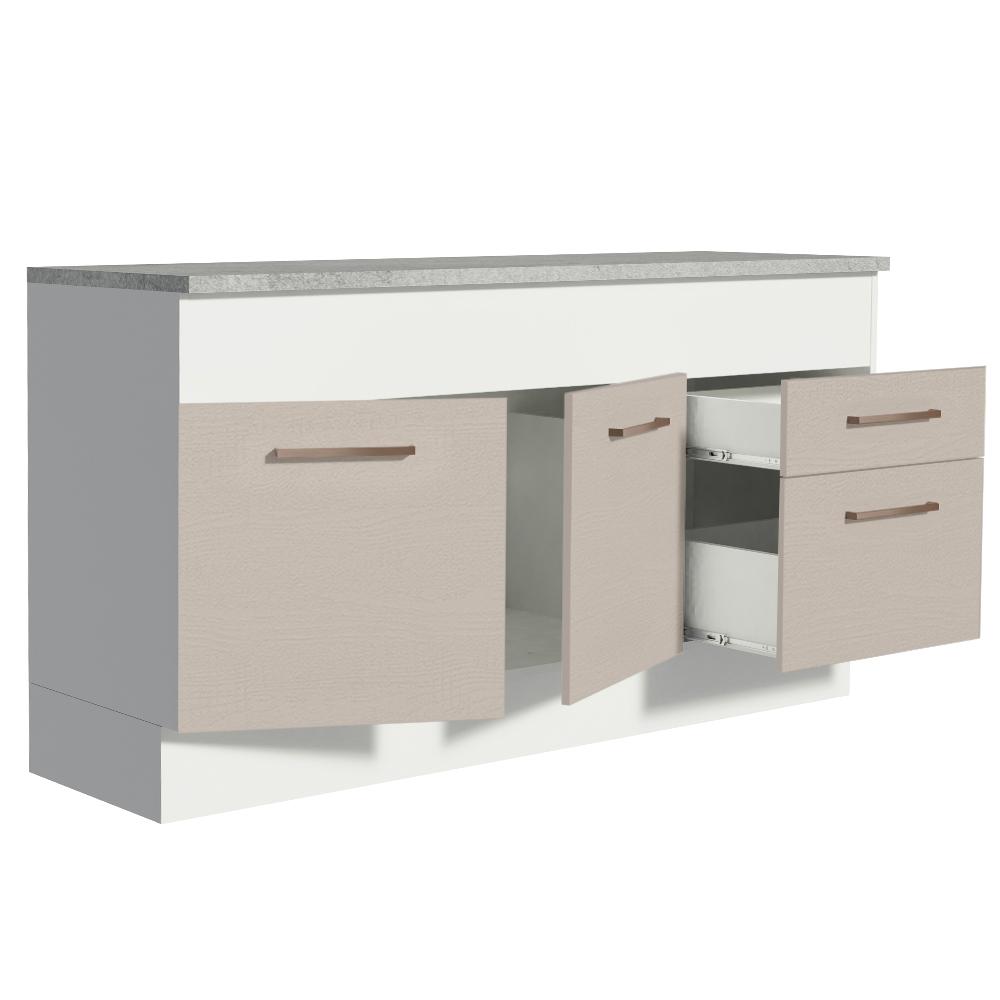 Balcão de Pia Cozinha 150 cm 2 Portas e 2 Gavetas (Com Tampo) Branco/Crema Agata Madesa