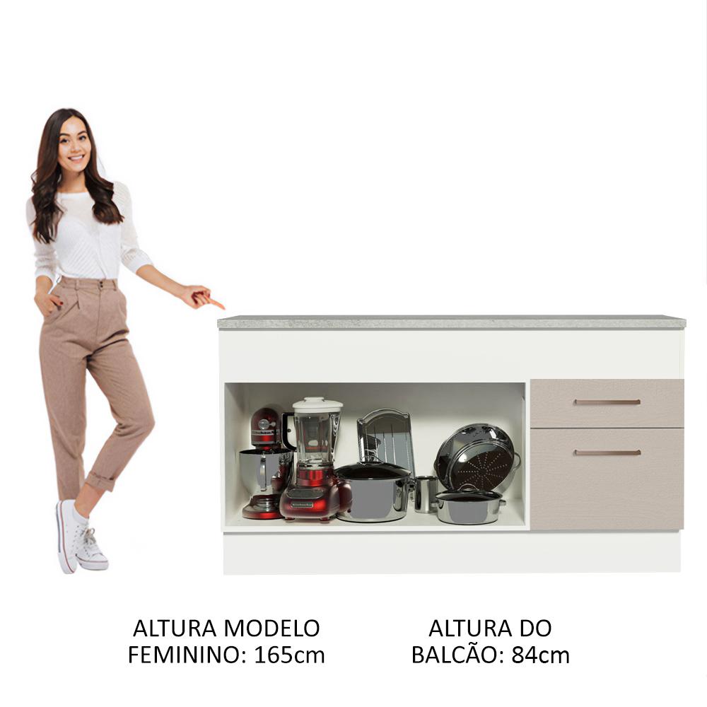 Balcão de Pia Cozinha 150 cm 2 Portas e 2 Gavetas (Com Tampo) Branco/Crema Agata Madesa
