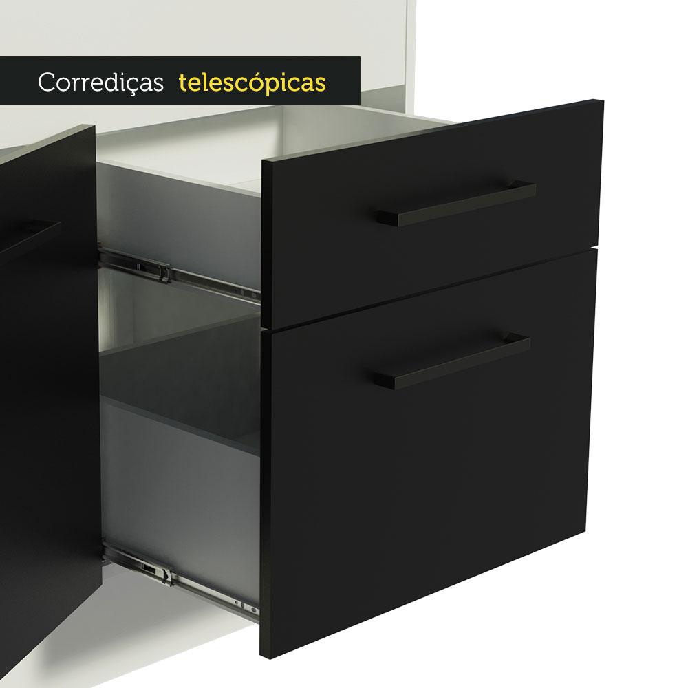 Balcão de Pia Cozinha 150 cm 2 Portas e 2 Gavetas (Com Tampo) Branco/Preto Agata Madesa