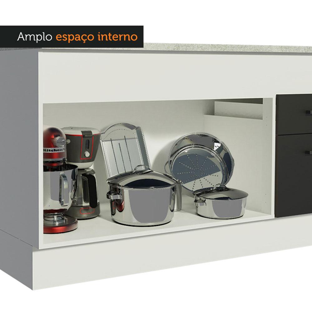 Balcão de Pia Cozinha 150 cm 2 Portas e 2 Gavetas (Com Tampo) Branco/Preto Agata Madesa