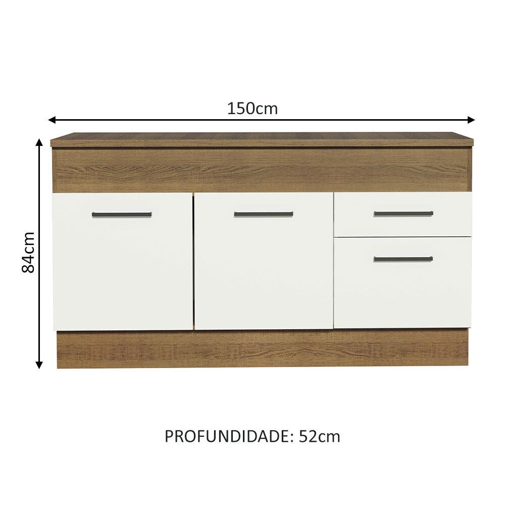 Balcão de Pia Cozinha 150 cm 2 Portas e 2 Gavetas (Com Tampo) Rustic/Branco Agata Madesa