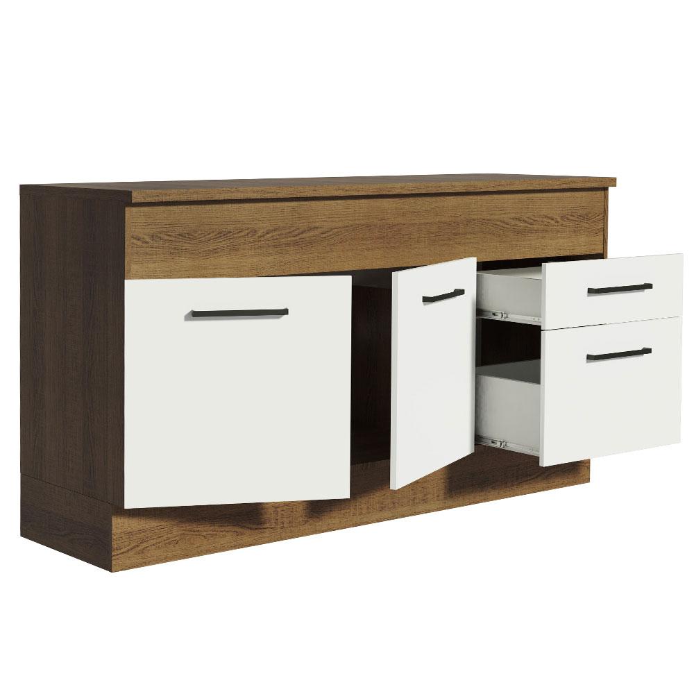 Balcão de Pia Cozinha 150 cm 2 Portas e 2 Gavetas (Com Tampo) Rustic/Branco Agata Madesa