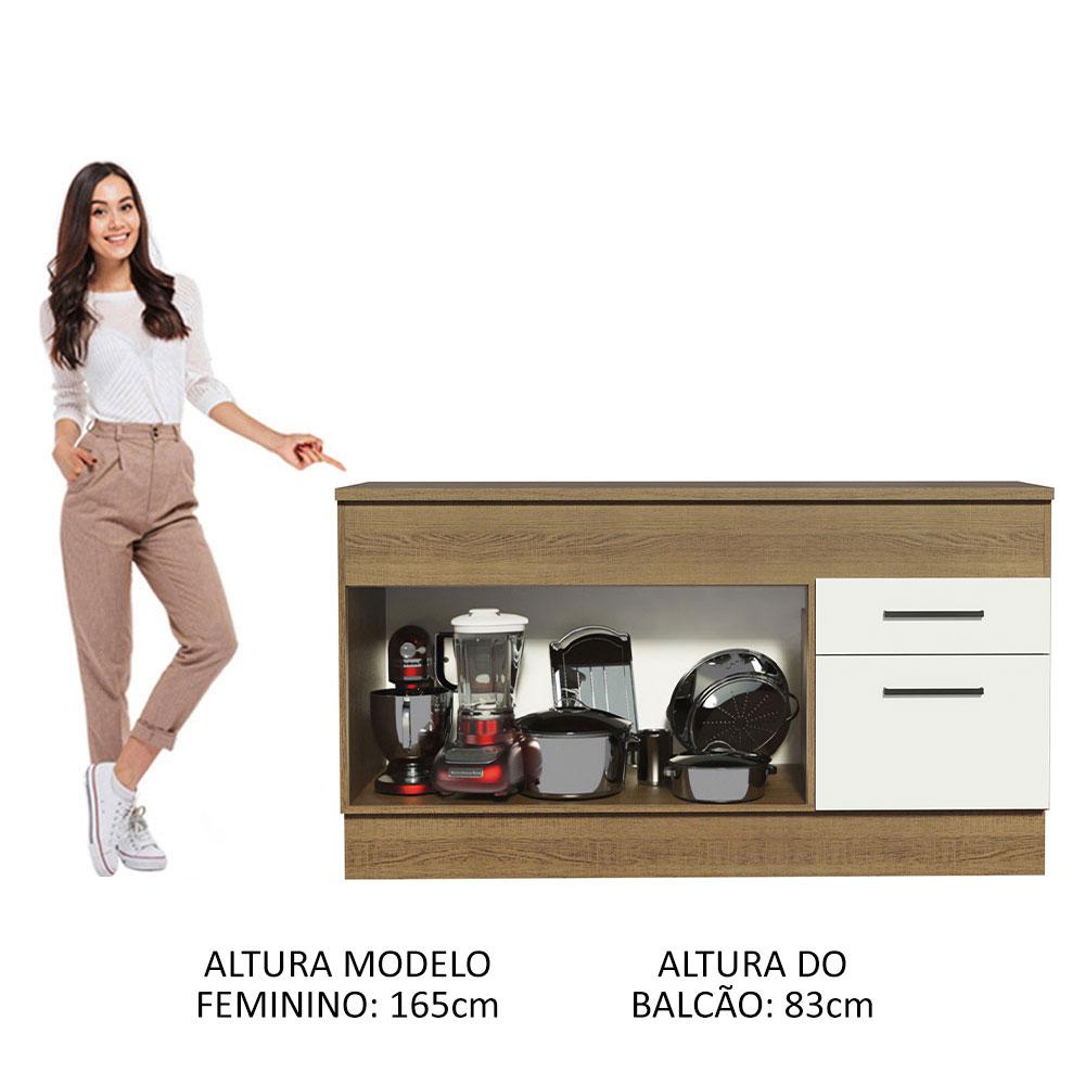 Balcão de Pia Cozinha 150 cm 2 Portas e 2 Gavetas (Com Tampo) Rustic/Branco Agata Madesa