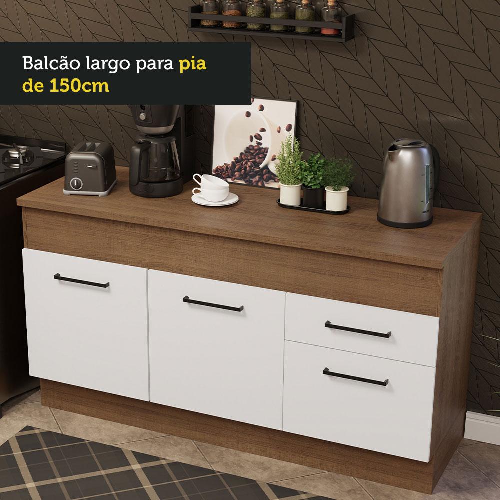 Balcão de Pia Cozinha 150 cm 2 Portas e 2 Gavetas (Com Tampo) Rustic/Branco Agata Madesa
