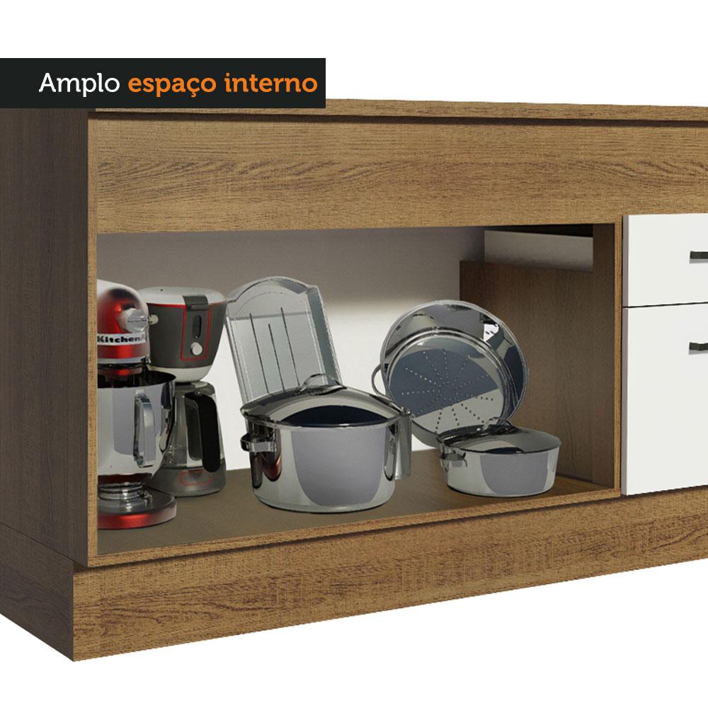 Balcão de Pia Cozinha 150 cm 2 Portas e 2 Gavetas (Com Tampo) Rustic/Branco Agata Madesa
