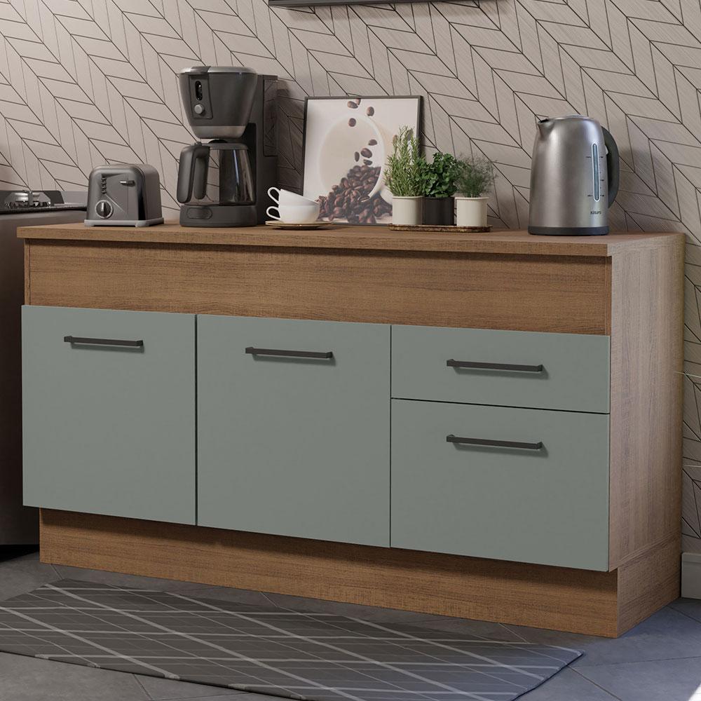 Balcão de Pia Cozinha 150 cm 2 Portas e 2 Gavetas (Com Tampo) Rustic/Cinza Agata Madesa