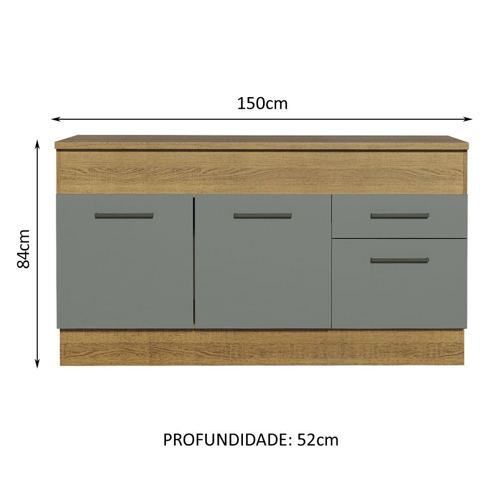 Balcão de Pia Cozinha 150 cm 2 Portas e 2 Gavetas (Com Tampo) Rustic/Cinza Agata Madesa