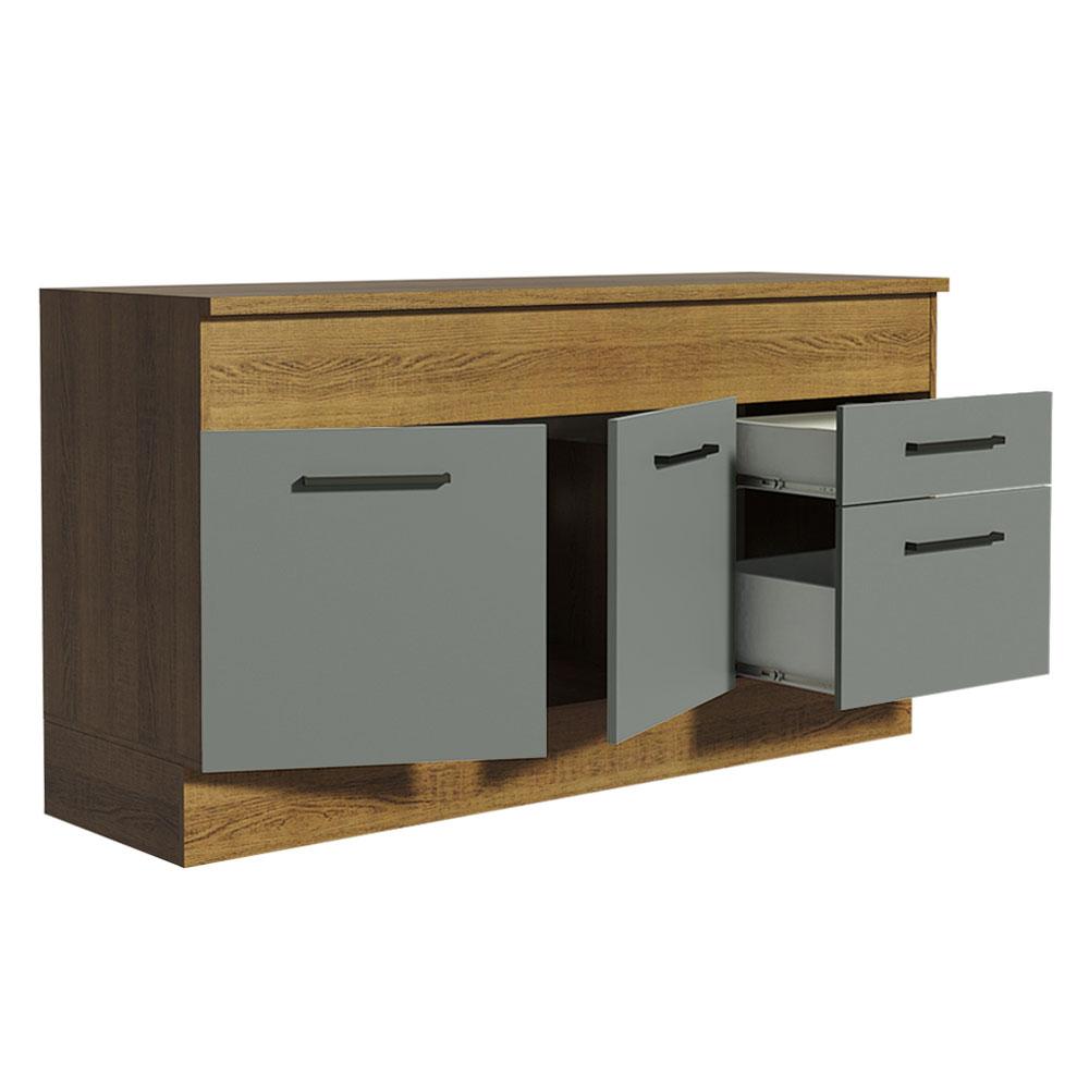 Balcão de Pia Cozinha 150 cm 2 Portas e 2 Gavetas (Com Tampo) Rustic/Cinza Agata Madesa