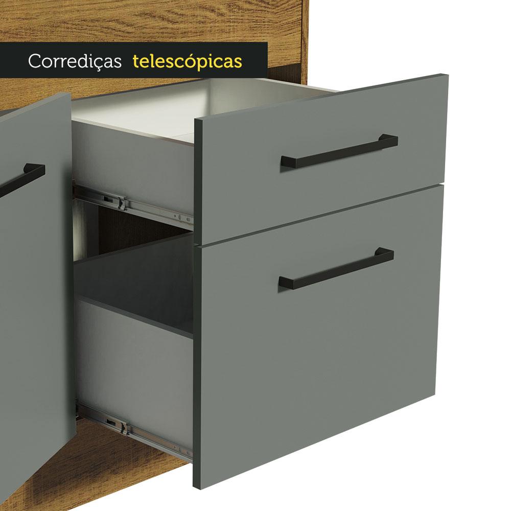 Balcão de Pia Cozinha 150 cm 2 Portas e 2 Gavetas (Com Tampo) Rustic/Cinza Agata Madesa