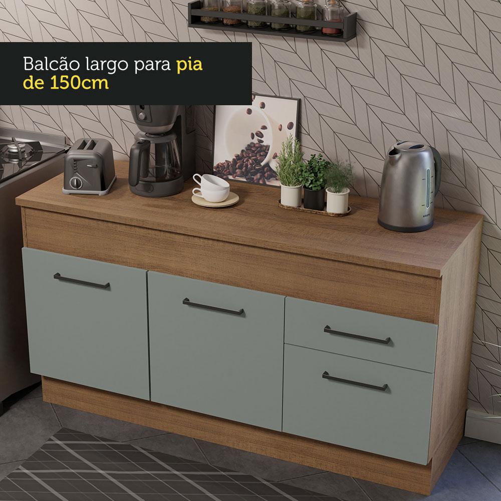 Balcão de Pia Cozinha 150 cm 2 Portas e 2 Gavetas (Com Tampo) Rustic/Cinza Agata Madesa