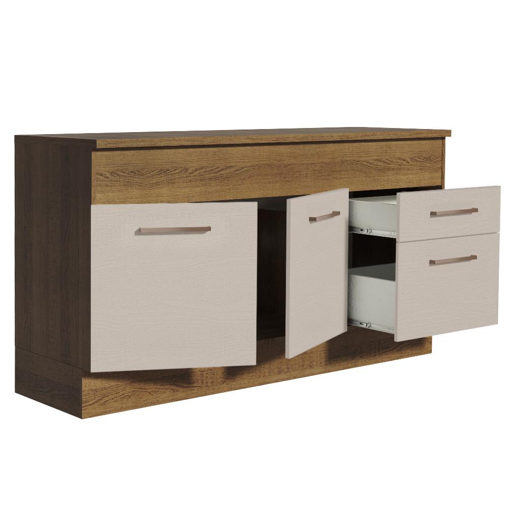 Balcão de Pia Cozinha 150 cm 2 Portas e 2 Gavetas (Com Tampo) Rustic/Crema Agata Madesa