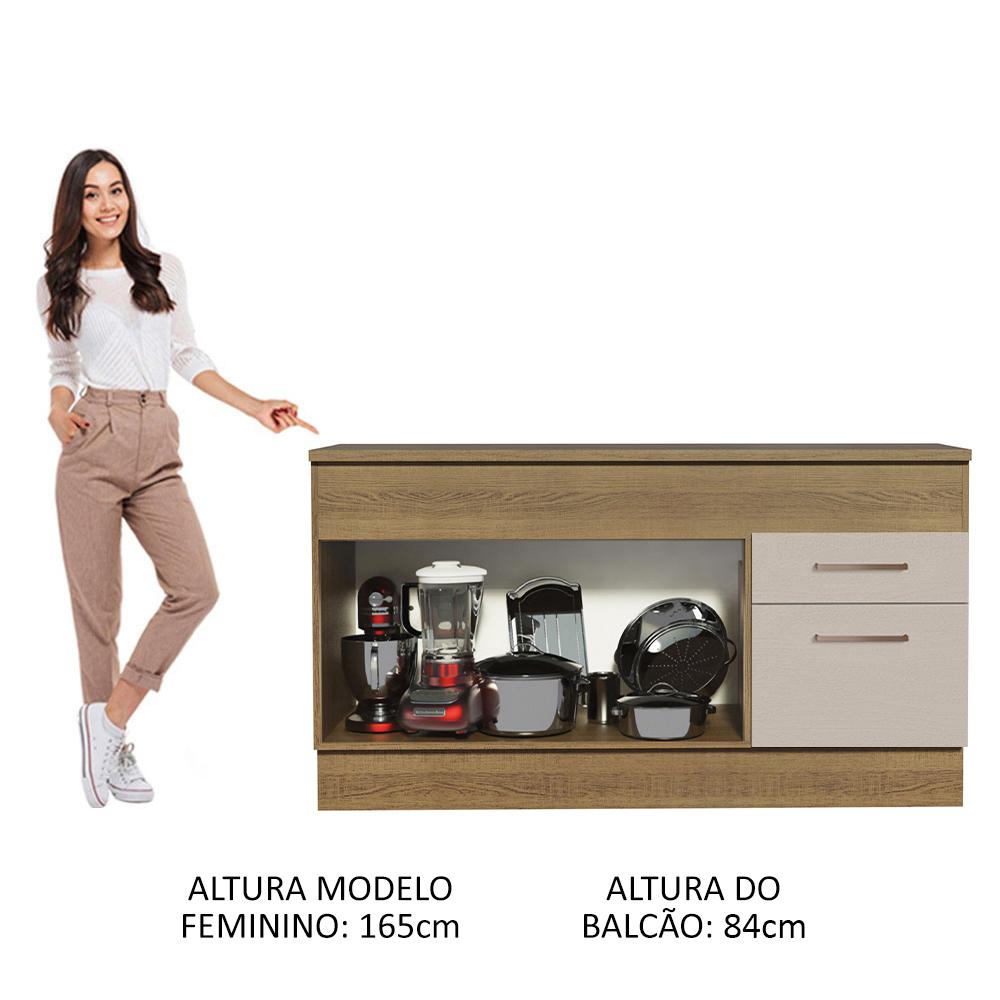 Balcão de Pia Cozinha 150 cm 2 Portas e 2 Gavetas (Com Tampo) Rustic/Crema Agata Madesa