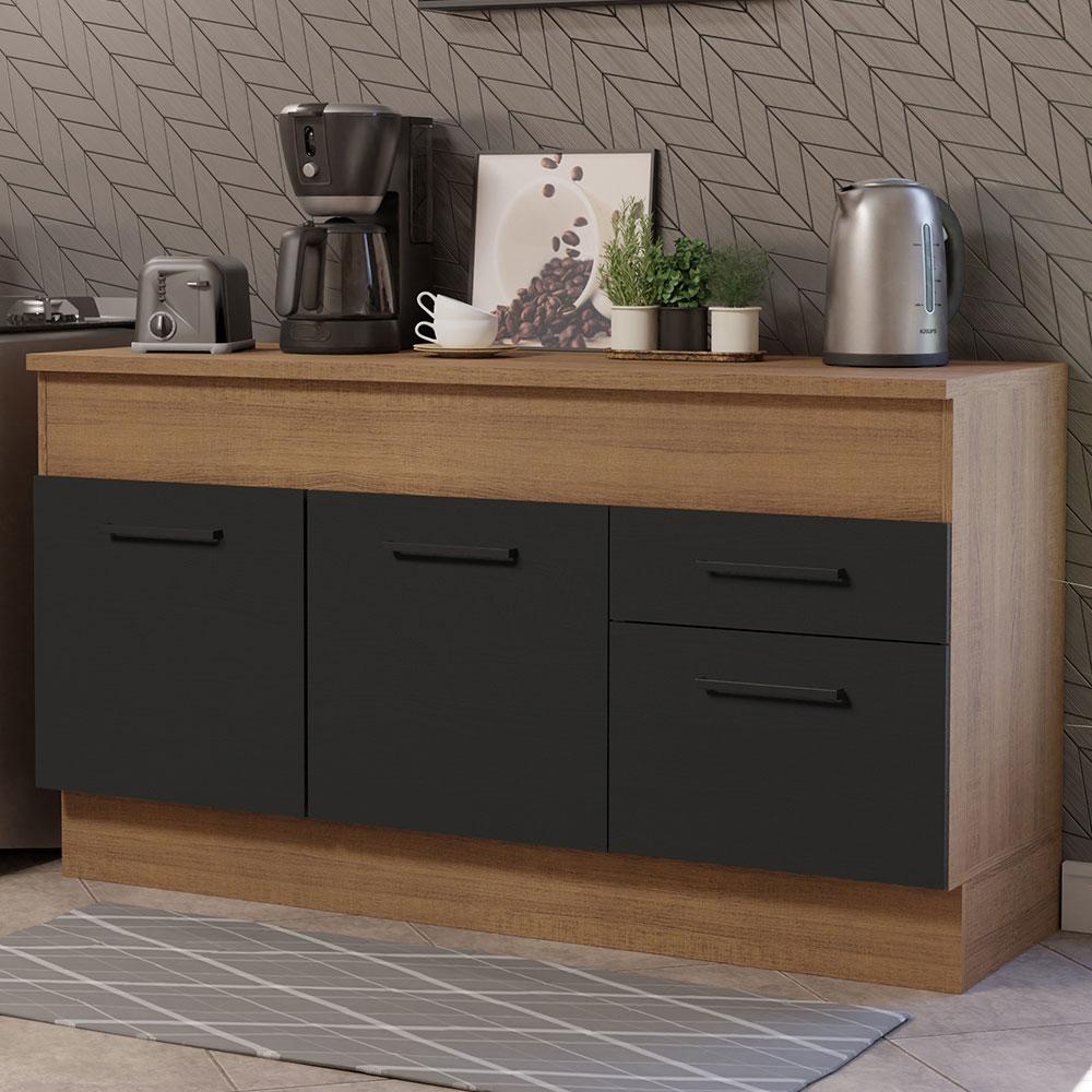 Balcão de Pia Cozinha 150 cm 2 Portas e 2 Gavetas (Com Tampo) Rustic/Preto Agata Madesa