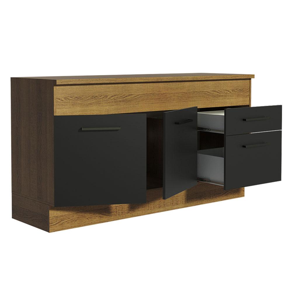 Balcão de Pia Cozinha 150 cm 2 Portas e 2 Gavetas (Com Tampo) Rustic/Preto Agata Madesa