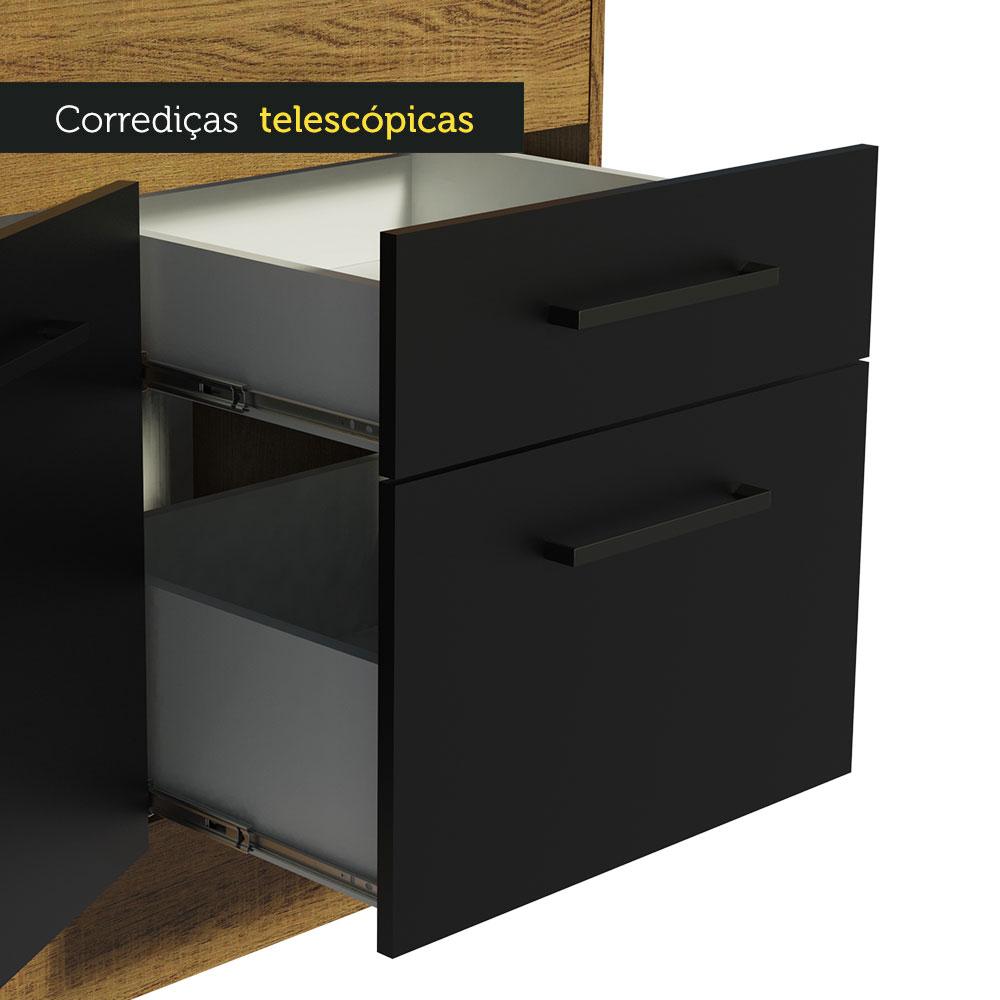 Balcão de Pia Cozinha 150 cm 2 Portas e 2 Gavetas (Com Tampo) Rustic/Preto Agata Madesa