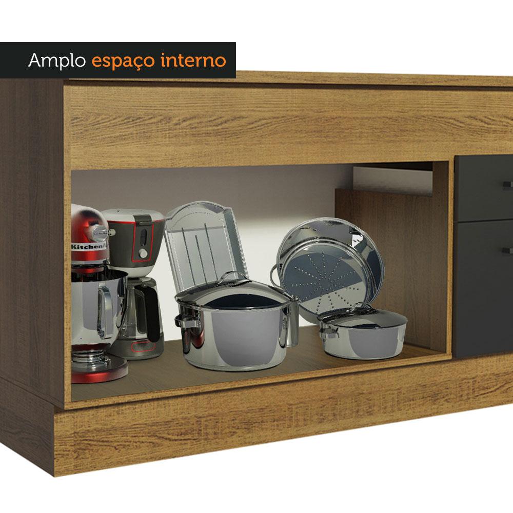 Balcão de Pia Cozinha 150 cm 2 Portas e 2 Gavetas (Com Tampo) Rustic/Preto Agata Madesa