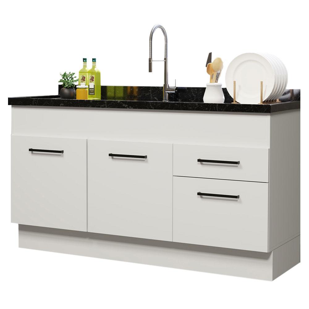 Balcão de Pia Cozinha 150 cm 2 Portas e 2 Gavetas (Sem Tampo e Pia) Branco Agata Madesa