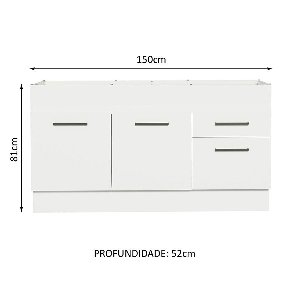 Balcão de Pia Cozinha 150 cm 2 Portas e 2 Gavetas (Sem Tampo e Pia) Branco Agata Madesa