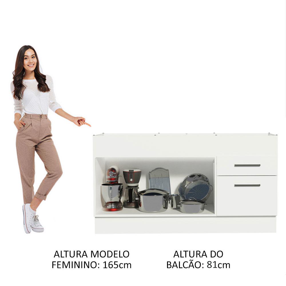 Balcão de Pia Cozinha 150 cm 2 Portas e 2 Gavetas (Sem Tampo e Pia) Branco Agata Madesa