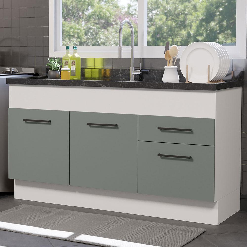 Balcão de Pia Cozinha 150 cm 2 Portas e 2 Gavetas (Sem Tampo e Pia) Branco/Cinza Agata Madesa