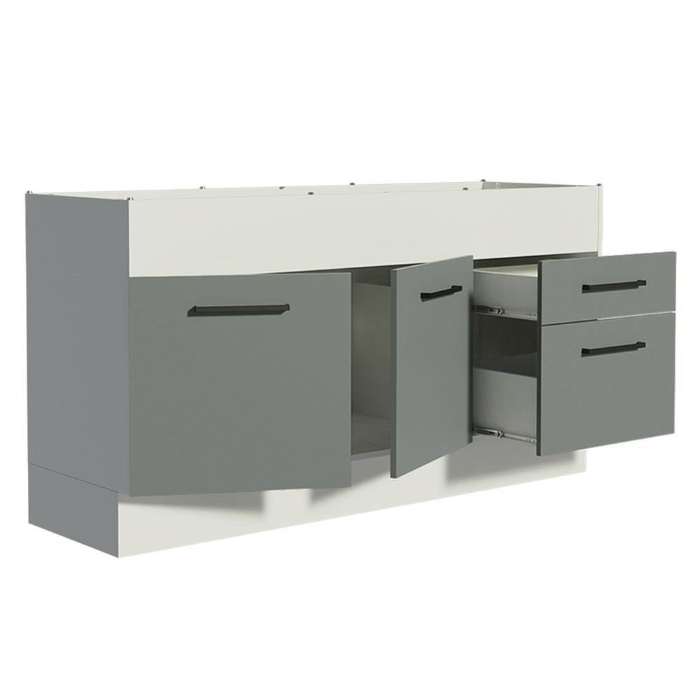 Balcão de Pia Cozinha 150 cm 2 Portas e 2 Gavetas (Sem Tampo e Pia) Branco/Cinza Agata Madesa