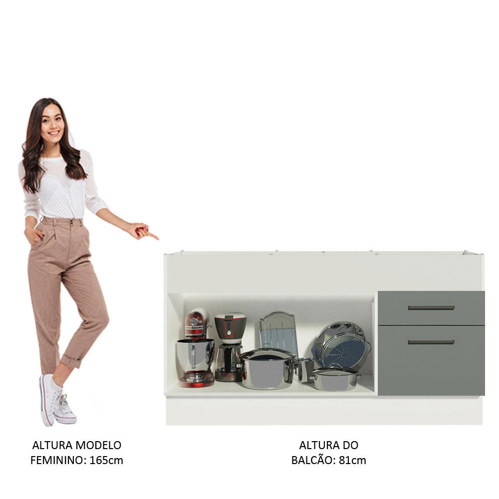 Balcão de Pia Cozinha 150 cm 2 Portas e 2 Gavetas (Sem Tampo e Pia) Branco/Cinza Agata Madesa
