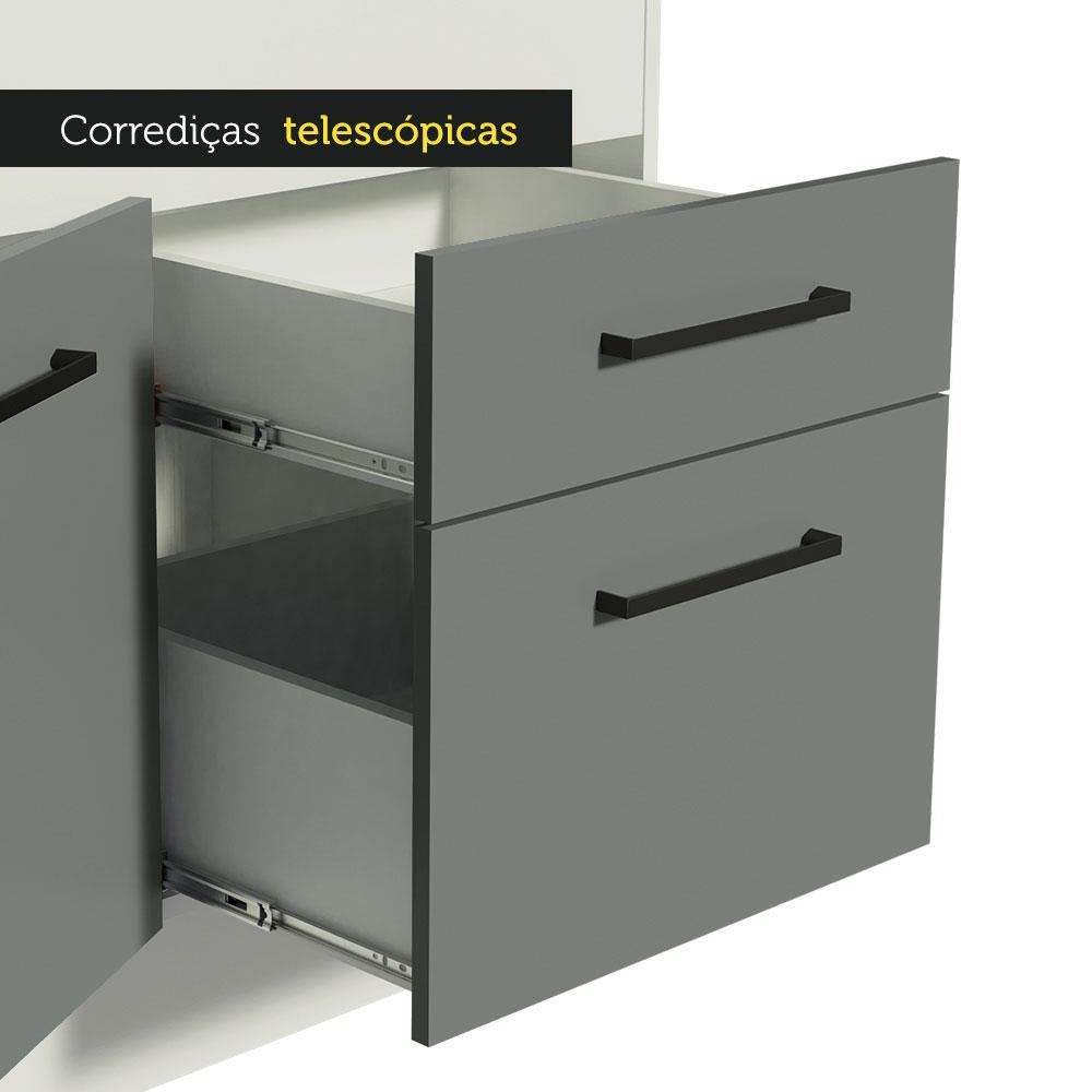 Balcão de Pia Cozinha 150 cm 2 Portas e 2 Gavetas (Sem Tampo e Pia) Branco/Cinza Agata Madesa