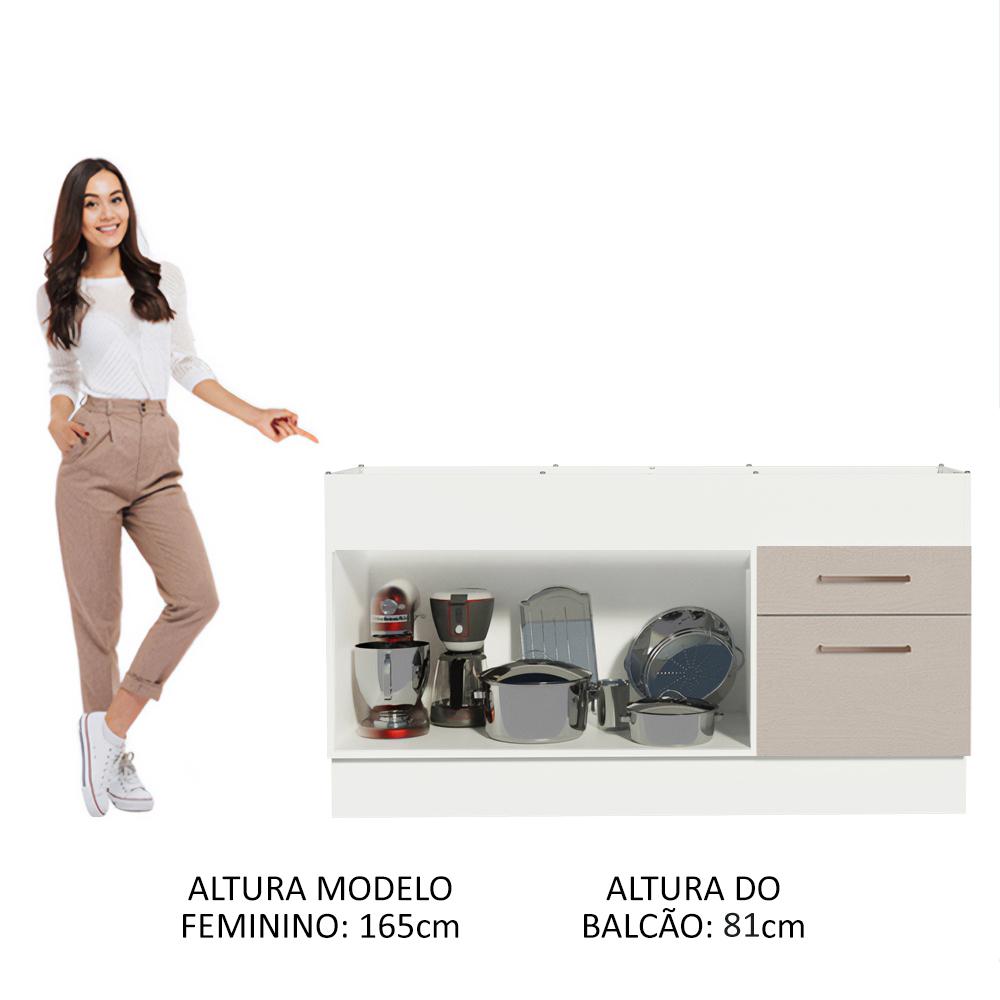 Balcão de Pia Cozinha 150 cm 2 Portas e 2 Gavetas (Sem Tampo e Pia) Branco/Crema Agata Madesa