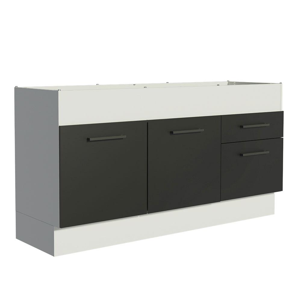 Balcão de Pia Cozinha 150 cm 2 Portas e 2 Gavetas (Sem Tampo e Pia) Branco/Preto Agata Madesa
