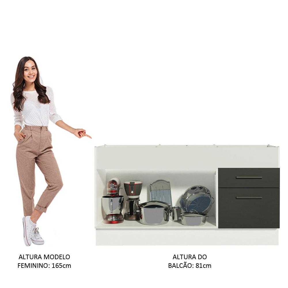 Balcão de Pia Cozinha 150 cm 2 Portas e 2 Gavetas (Sem Tampo e Pia) Branco/Preto Agata Madesa