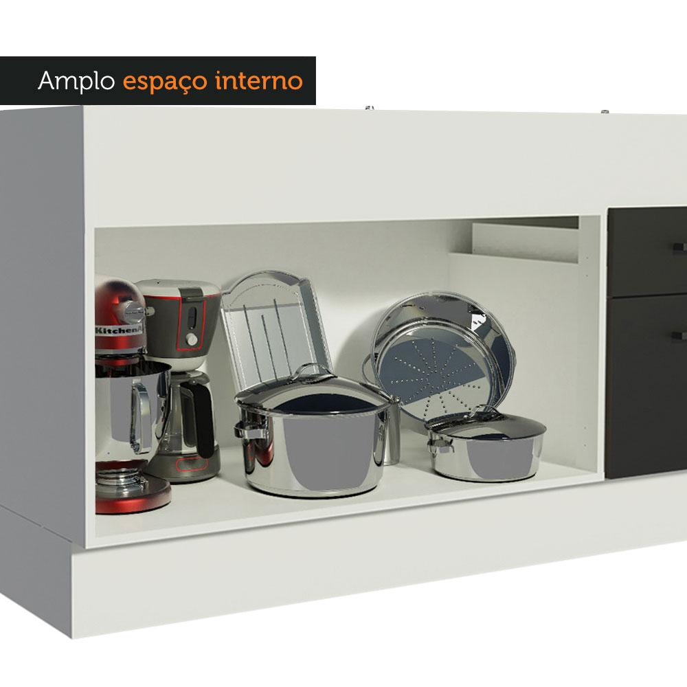 Balcão de Pia Cozinha 150 cm 2 Portas e 2 Gavetas (Sem Tampo e Pia) Branco/Preto Agata Madesa