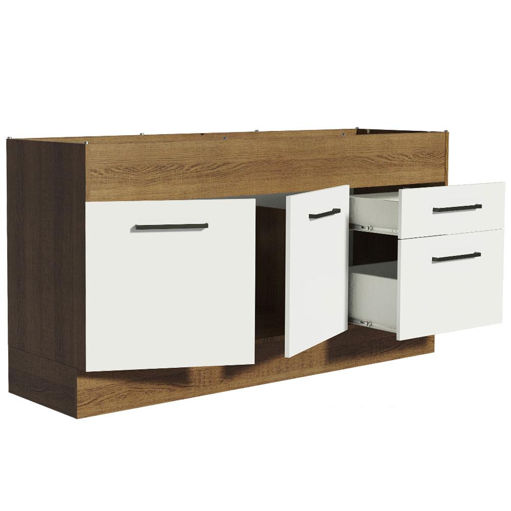 Balcão de Pia Cozinha 150 cm 2 Portas e 2 Gavetas (Sem Tampo e Pia) Rustic/Branco Agata Madesa