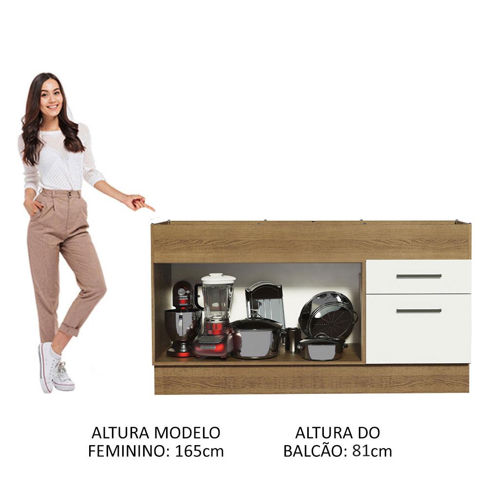 Balcão de Pia Cozinha 150 cm 2 Portas e 2 Gavetas (Sem Tampo e Pia) Rustic/Branco Agata Madesa