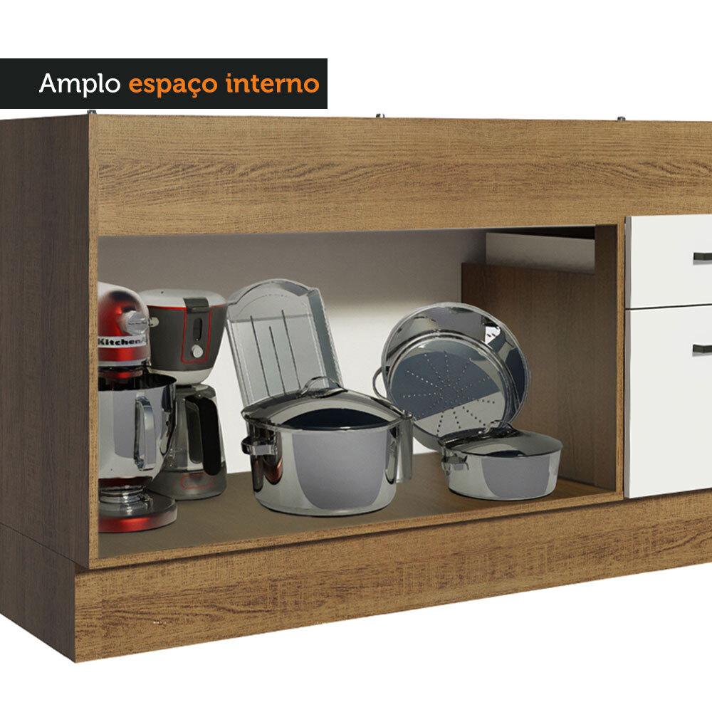 Balcão de Pia Cozinha 150 cm 2 Portas e 2 Gavetas (Sem Tampo e Pia) Rustic/Branco Agata Madesa