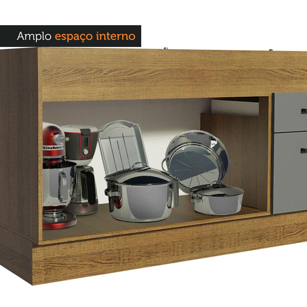 Balcão de Pia Cozinha 150 cm 2 Portas e 2 Gavetas (Sem Tampo e Pia) Rustic/Cinza Agata Madesa