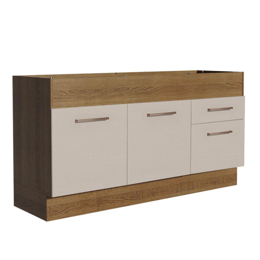 Balcão de Pia Cozinha 150 cm 2 Portas e 2 Gavetas (Sem Tampo e Pia) Rustic/Crema Agata Madesa