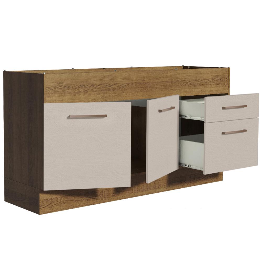 Balcão de Pia Cozinha 150 cm 2 Portas e 2 Gavetas (Sem Tampo e Pia) Rustic/Crema Agata Madesa
