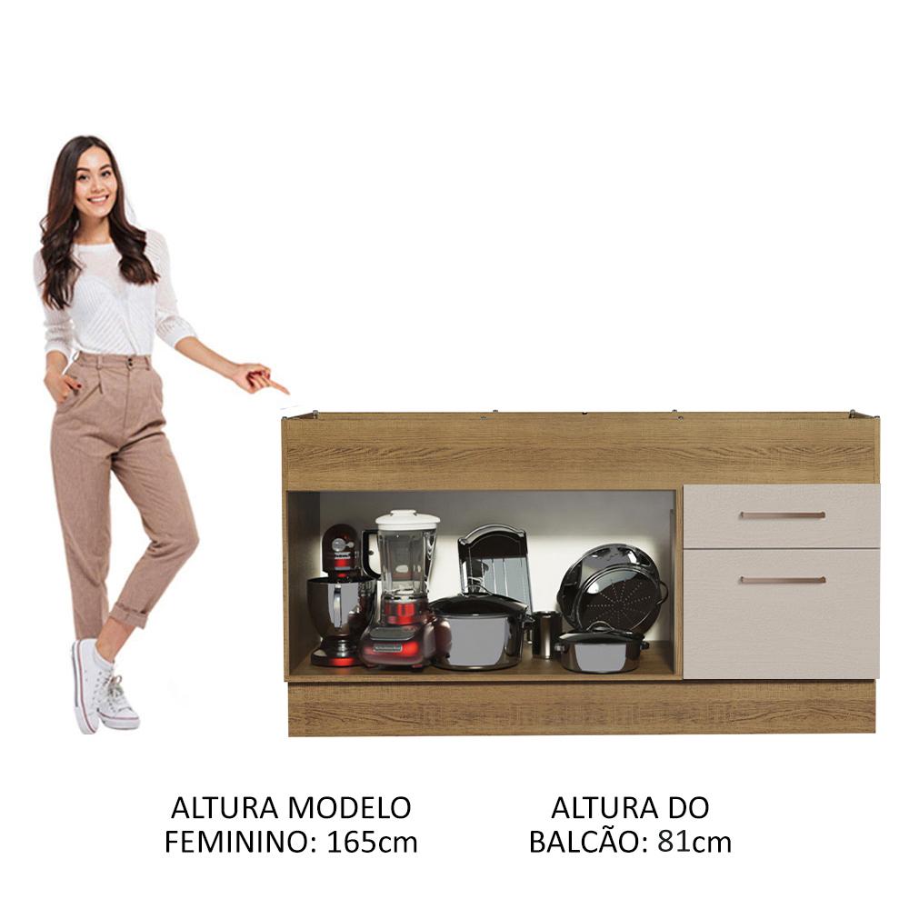 Balcão de Pia Cozinha 150 cm 2 Portas e 2 Gavetas (Sem Tampo e Pia) Rustic/Crema Agata Madesa