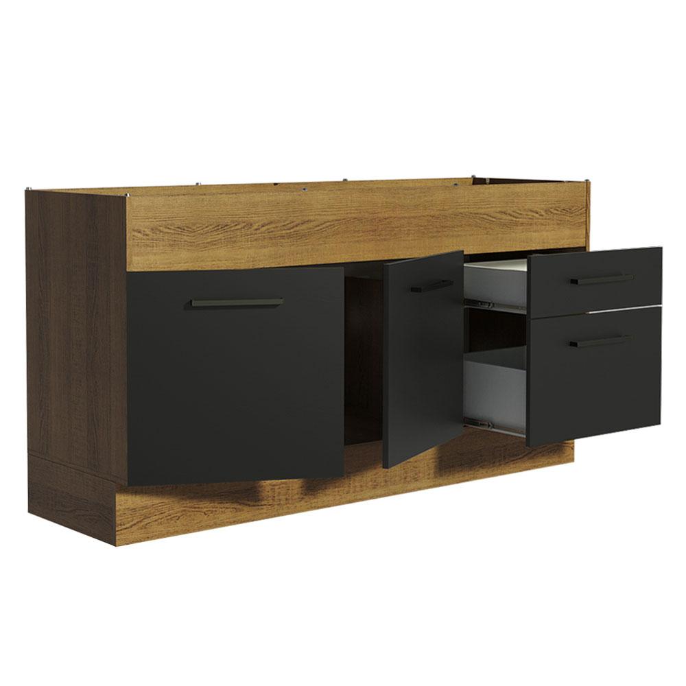 Balcão de Pia Cozinha 150 cm 2 Portas e 2 Gavetas (Sem Tampo e Pia) Rustic/Preto Agata Madesa