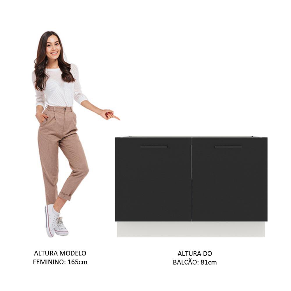 Balcão de Pia Cozinha 2 Portas Branco/Preto Agata Madesa