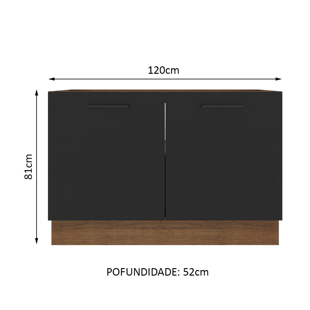 Balcão de Pia Cozinha 2 Portas Rustic/Preto Agata Madesa