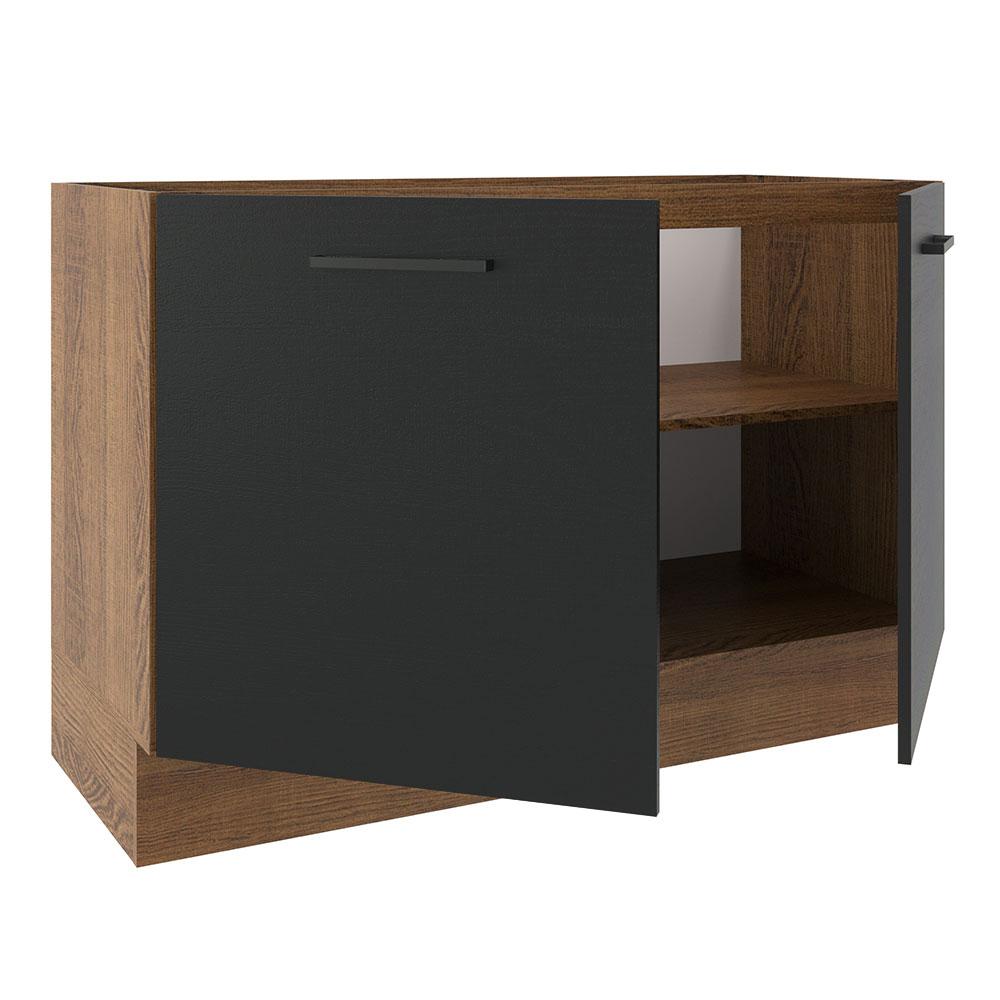 Balcão de Pia Cozinha 2 Portas Rustic/Preto Agata Madesa