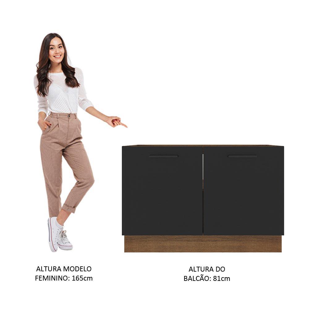 Balcão de Pia Cozinha 2 Portas Rustic/Preto Agata Madesa