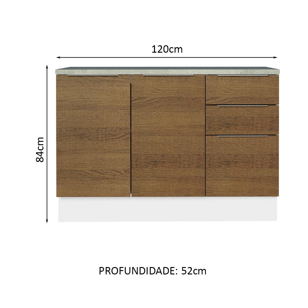 Balcão de Pia Cozinha 2 Portas e 3 Gavetas (Com Tampo) Branco/Rustic Stella Madesa